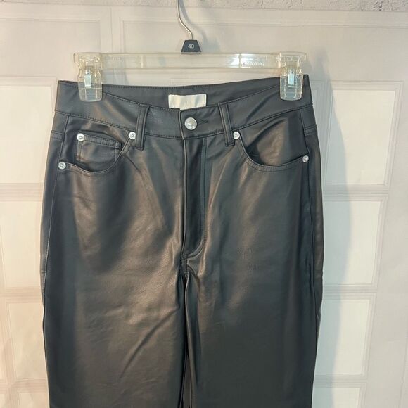 H&M NWT Black Vegan Faux Leather High Waist Straight Leg Pants Size 4 - Picture 3 of 10